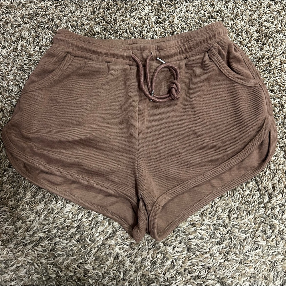 SHEIN Brown Ribbed Drawstring Athletic Shorts